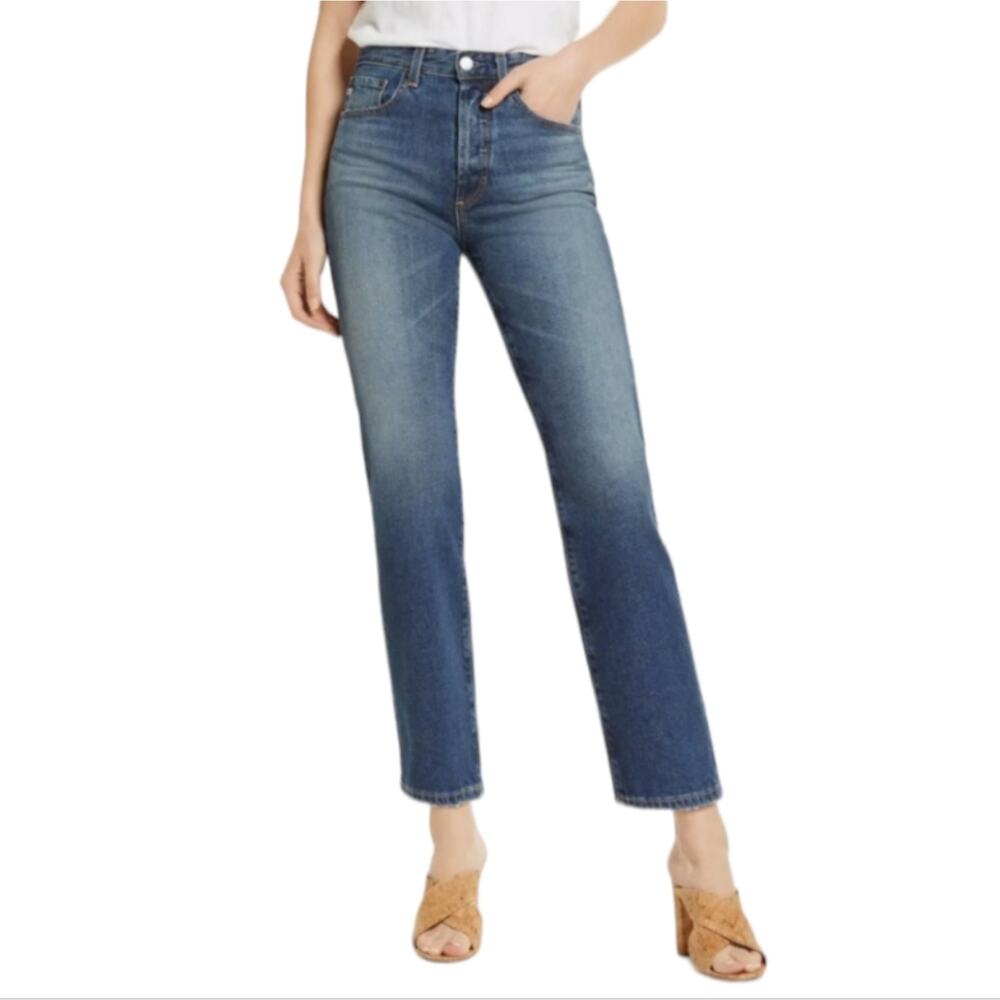 AG Denim Kinsley Jeans Women's Size 32R Blue High Rise Pop Crop Flare Wide Leg - Picture 1 of 14
